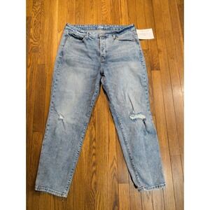 Old Navy Womens SZ 14 Acid Stonewashed Hi Rise OG Straight Distressed Jeans Blue